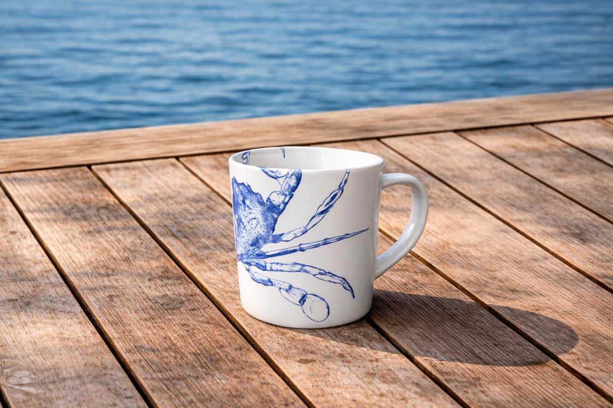 Crab Mug White and Blue by Caskata