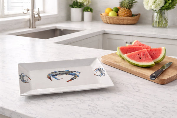 White Rectangular Blue Crab Platter