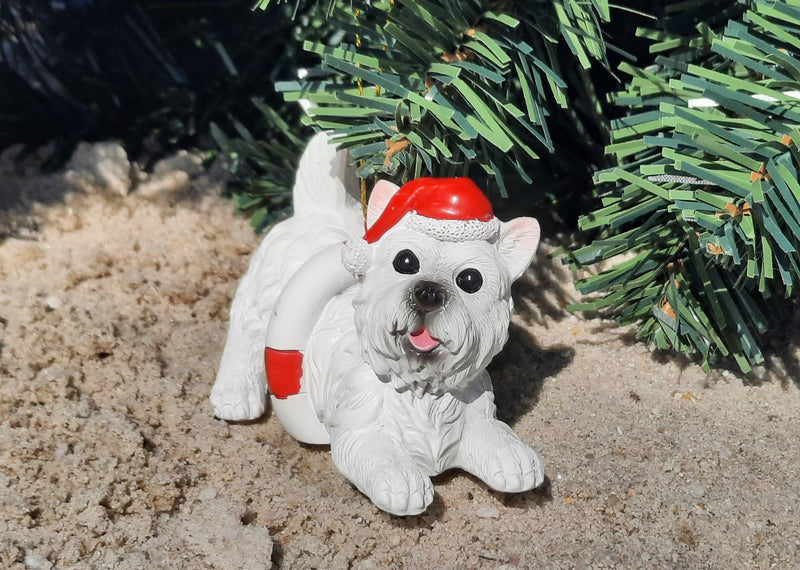Dog with Life Preserver and Santa Hat Ornament