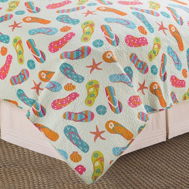 Flip Flop Life Coastal Colored Beach Quilt Set Full/Queen