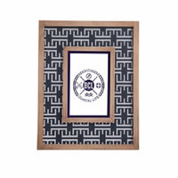 Decorative wood heavy picture frame with Navy nautical geometric pattern on a white background