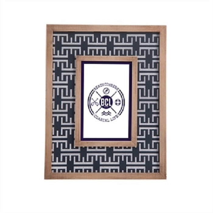 Decorative wood heavy picture frame with Navy nautical geometric pattern on a white background