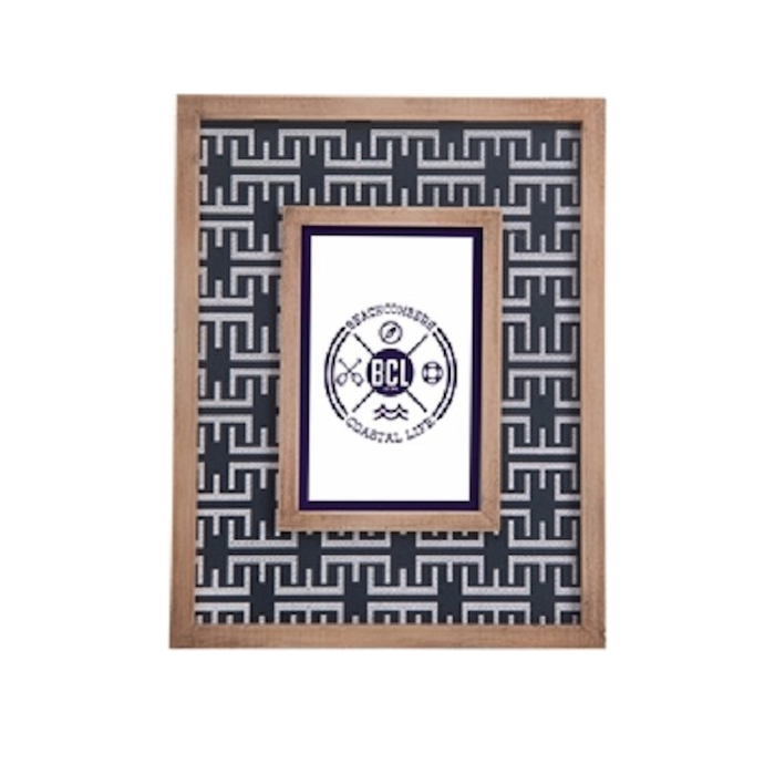 Navy and White Pattern with Wood Photo Frame