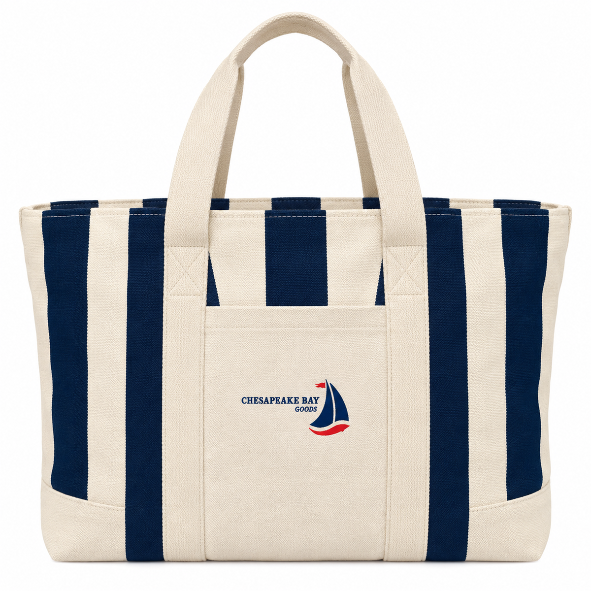 Navy Striped Nautical Canvas Tote