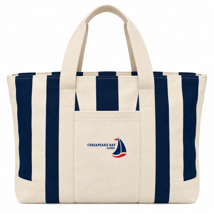 Navy Striped Nautical Canvas Tote