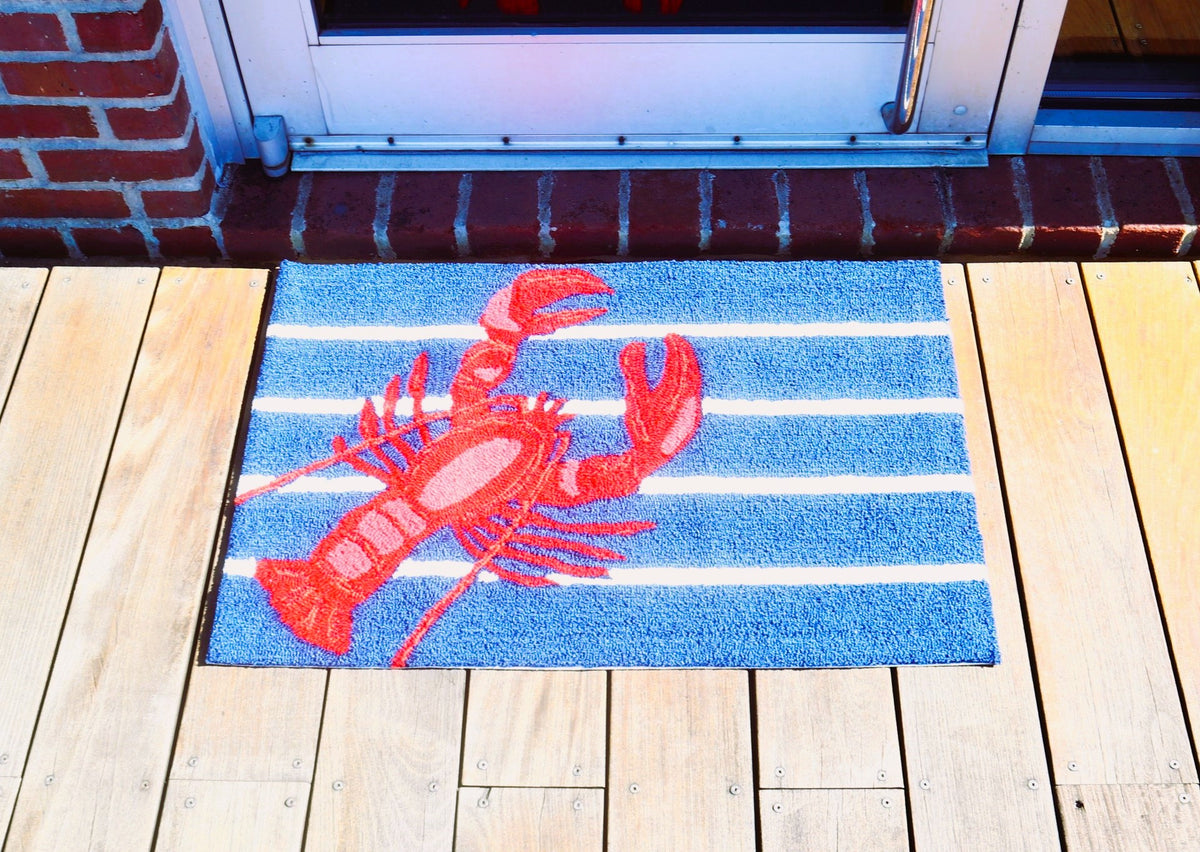 Lobster on Stripes Indoor/Outdoor Rug
