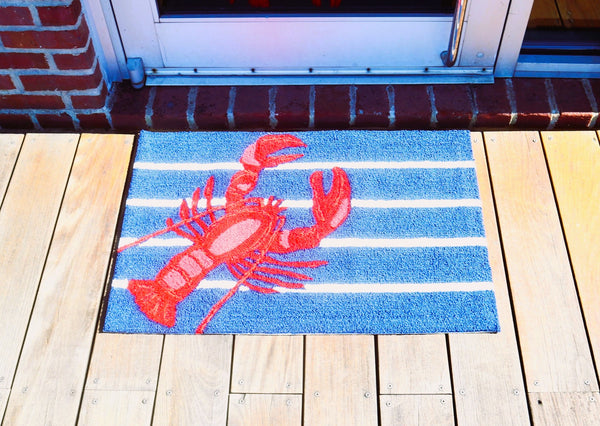 Lobster on Stripes Indoor/Outdoor Rug