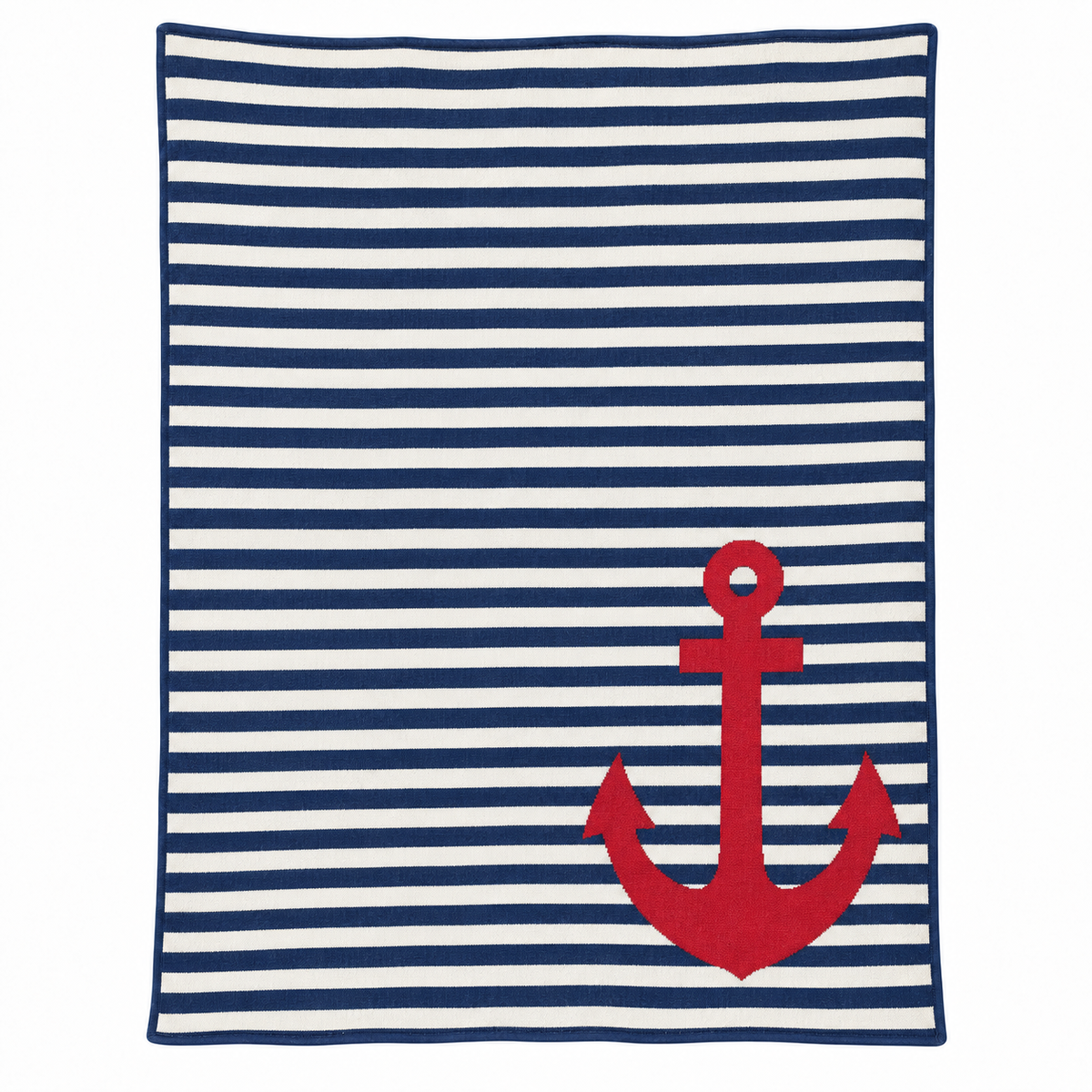 Nautical French Stripe with Anchor Throw Blanket by In2Green