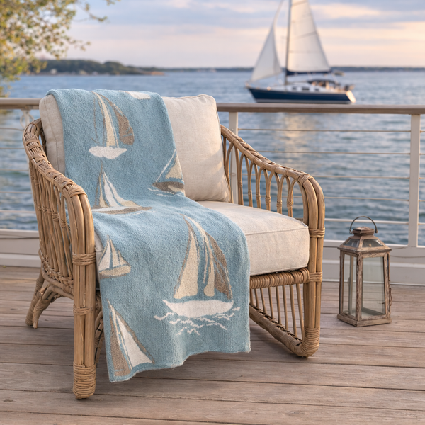 Nautical Sailboats Light Blue Throw Blanket by In2Green