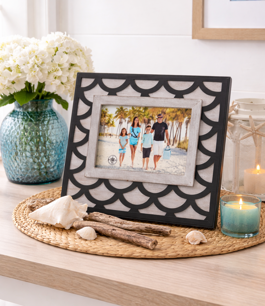 Navy Border with Navy Lattice Wood Photo Frame 6 x 4 Chesapeake Bay Goods