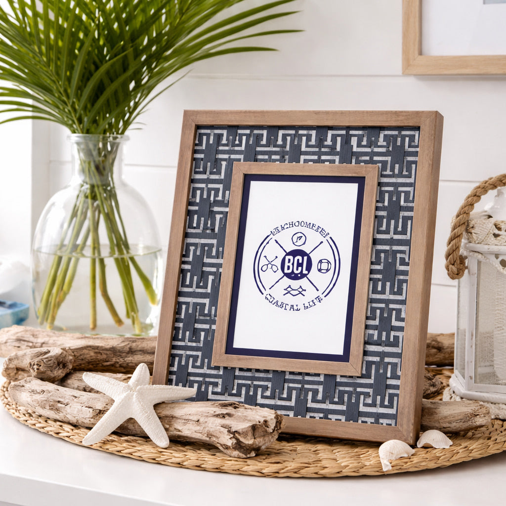 Navy and White Pattern with Wood Photo Frame
