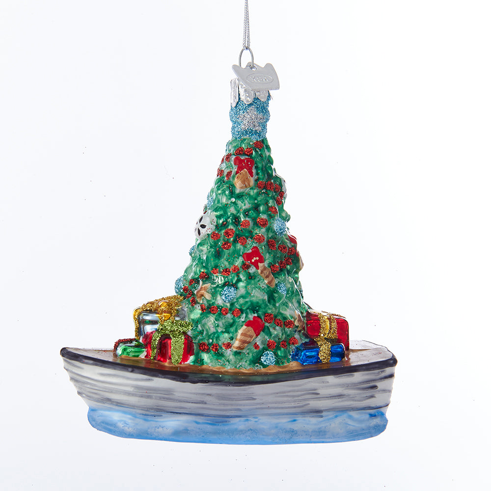 Christmas Tree in Boat Glass Ornament