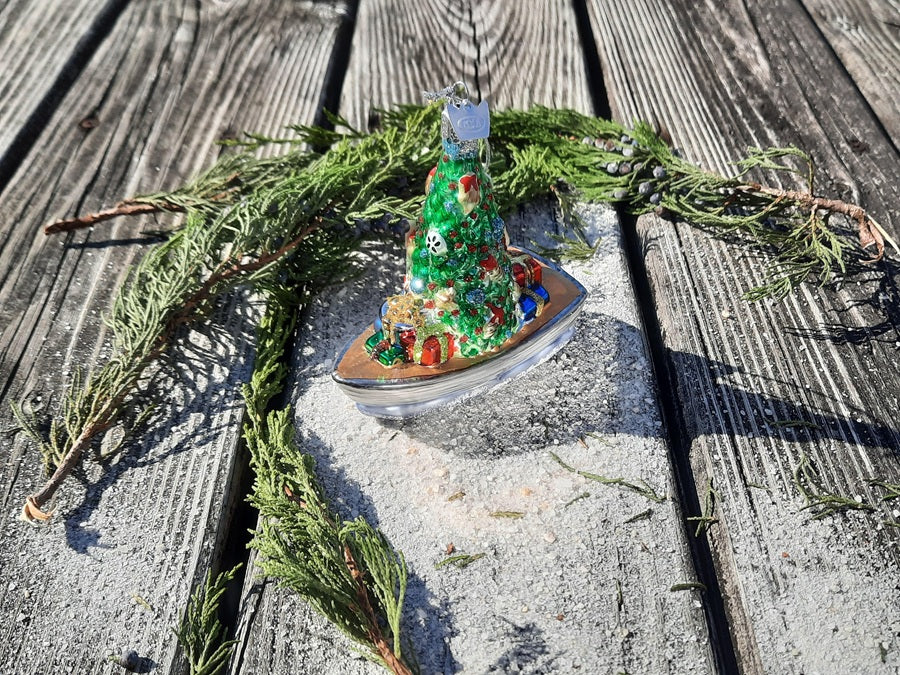 Noble Gems™ Boat With Christmas Tree Glass Ornament