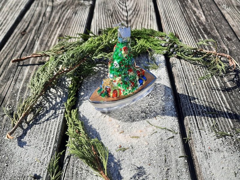 Noble Gems™ Boat With Christmas Tree Glass Ornament