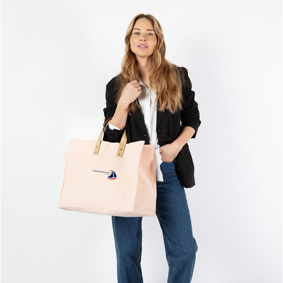 Oxford Canvas Structured Tote With Leather Handles