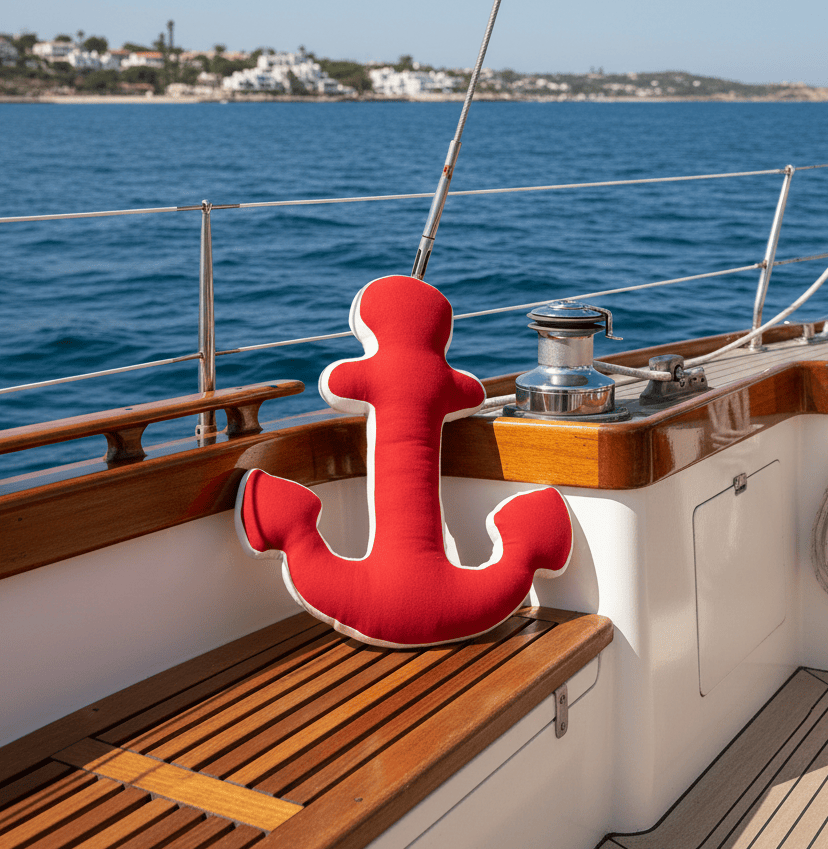 Red Anchor Shaped Cotton Pillow
