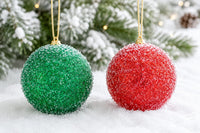 Red and Green Beaded Ornament Set of 2