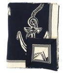 Navy and white rope and anchor cotton knitted throw with reversible pattern 