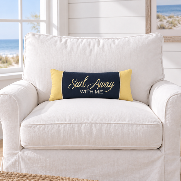 Sail Away With Me Rectangular Embroidered Pillow - CLEARANCE FINAL SALE
