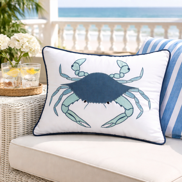 Coastal Sea Glass Crab Throw Pillow