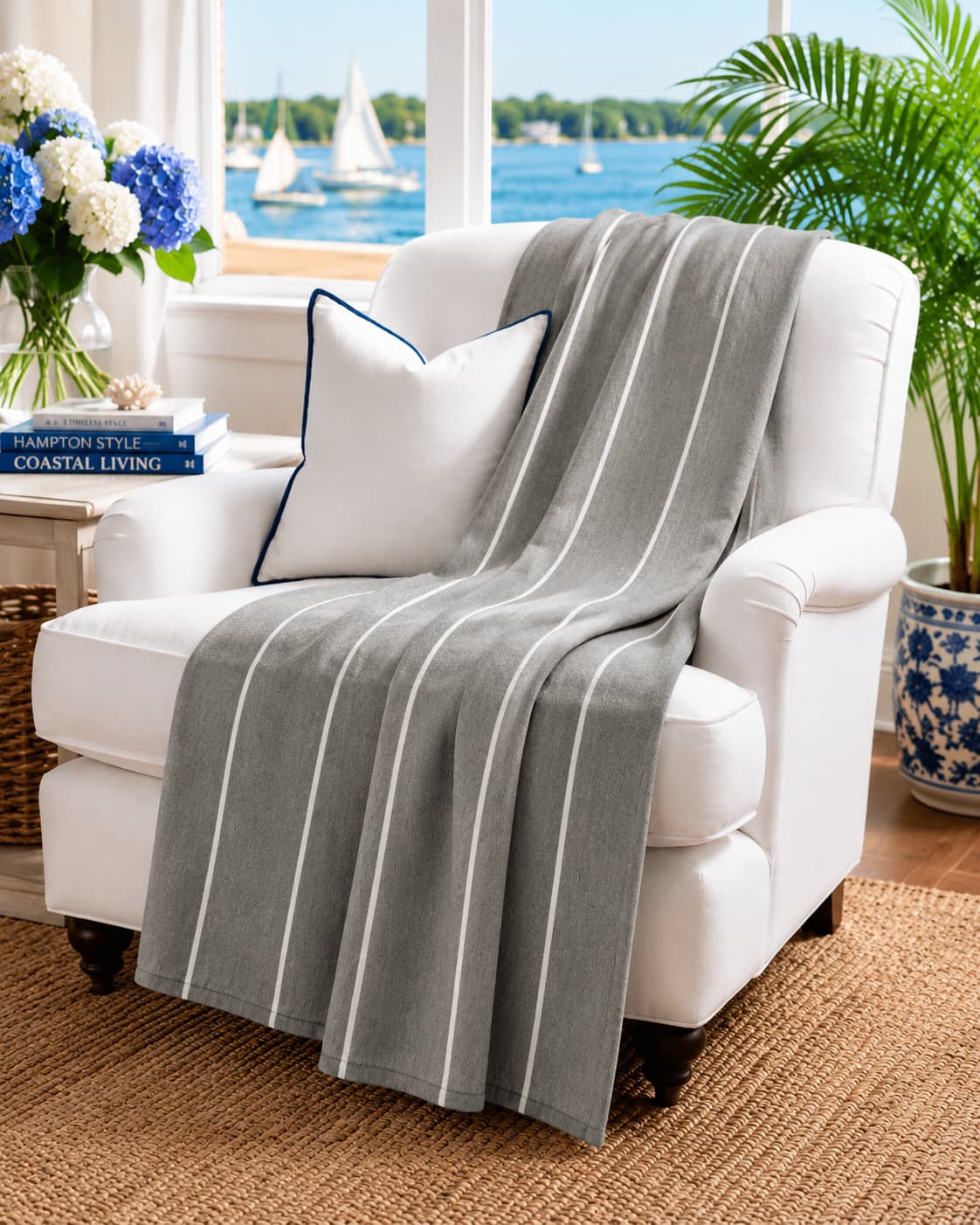 Seaford Cotton Throw by Darzzi (Grey and Ivory)