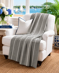 Seaford Cotton Throw by Darzzi (Grey and Ivory)