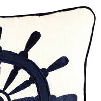 Ships Wheel Nautical White Square Pillow