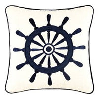 Ships Wheel Nautical White Square Pillow