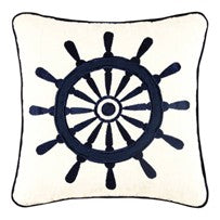 Ships Wheel Nautical White Square Pillow