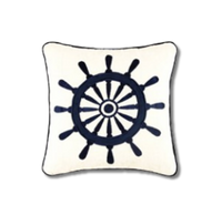 Ships Wheel Nautical White Square Pillow