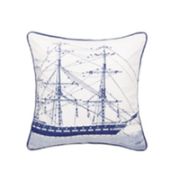 Ship With Ropes White Cotton Square Pillow