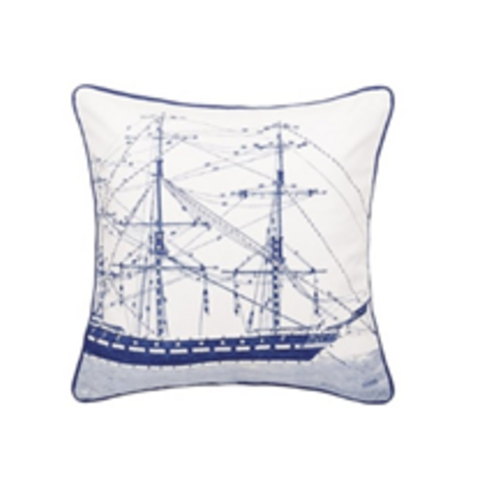 Ship With Ropes White Cotton Square Pillow