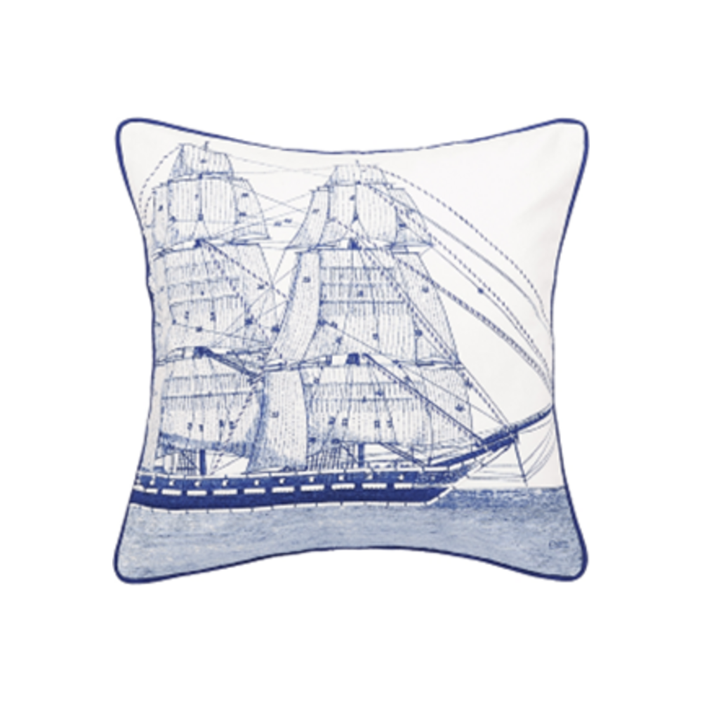 Ship with Sails White Cotton Square Pillow