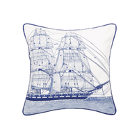 Ship with Sails White Cotton Square Pillow