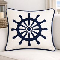 Ships Wheel Nautical White Square Pillow