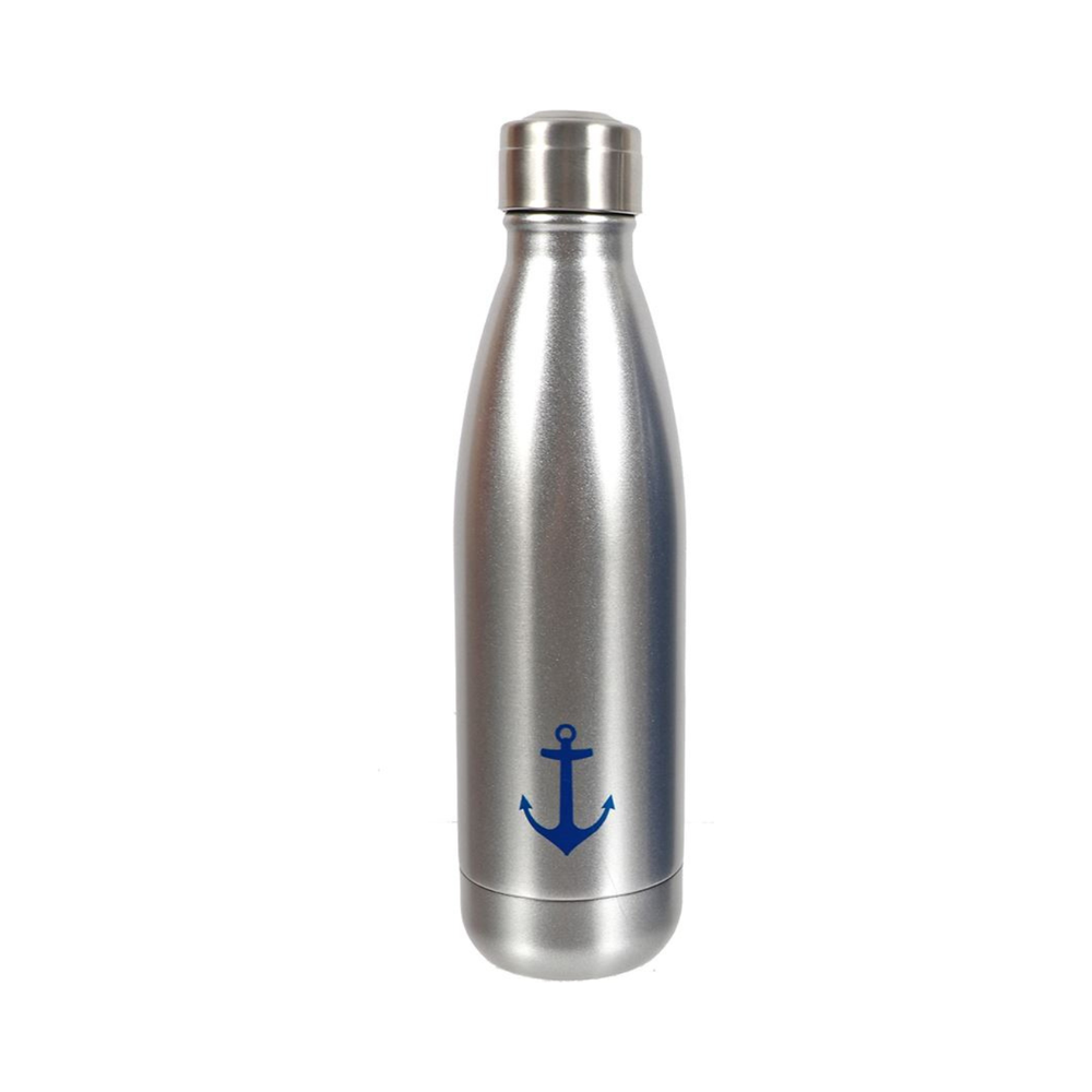 Anchor Pattern Stainless Steel Silver Water Bottle - FINAL SALE