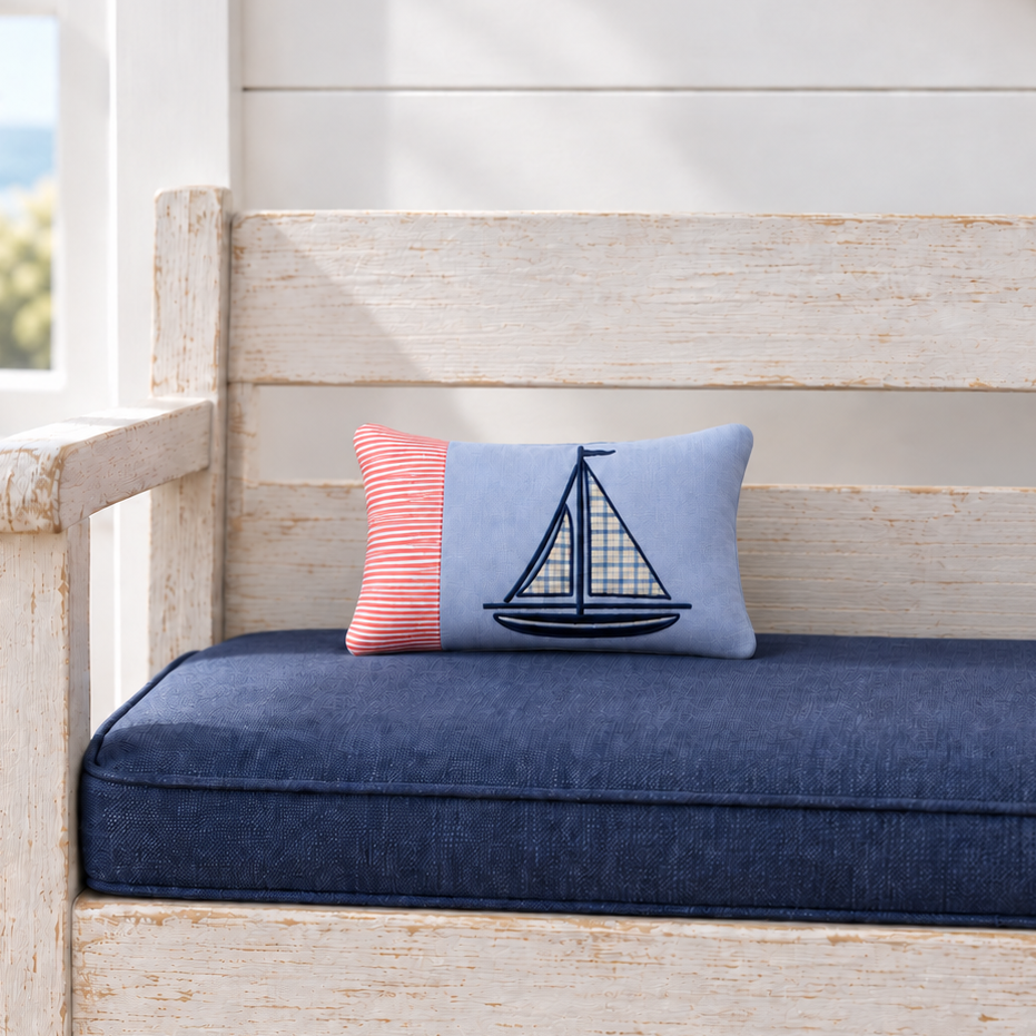 Small Red and Blue Sailboat Cotton Rectangle Throw Pillow - CLEARANCE FINAL SALE