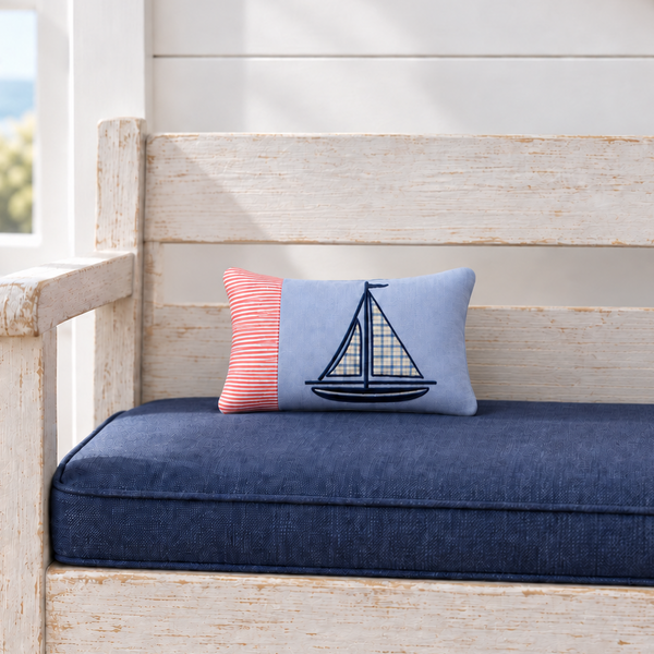 Small Red and Blue Sailboat Cotton Rectangle Throw Pillow - CLEARANCE FINAL SALE