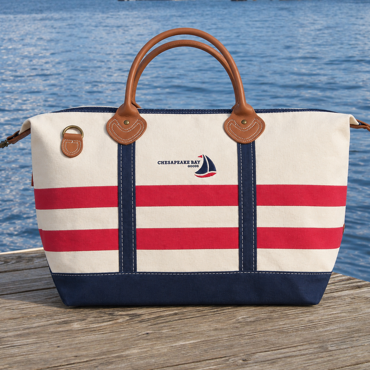 Weekender Striped Canvas Tote Bag