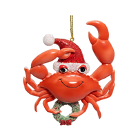 Whimsical Red Crab with Wreath Nautical Ornament