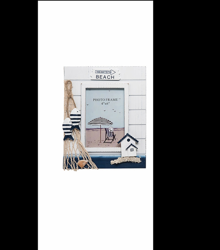 Nautical White Washed Photo Frame with Decorations Vertical