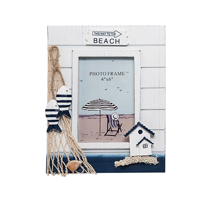 Nautical White Washed Photo Frame with Decorations Vertical
