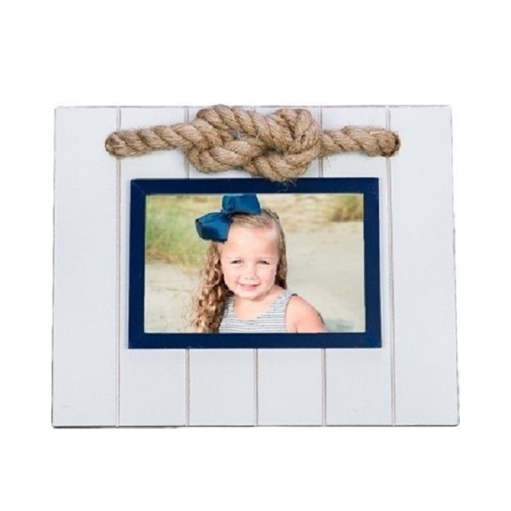Nautical Photo Frame - White & Blue Frame with Rope Accent