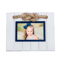 Nautical Photo Frame - White & Blue Frame with Rope Accent