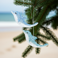 Blue and Teal Glittered Dolphin Ornament Set