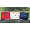 Red Natural Navy Structured Canvas Tote with Leather Handles  - Chesapeake Bay Goods