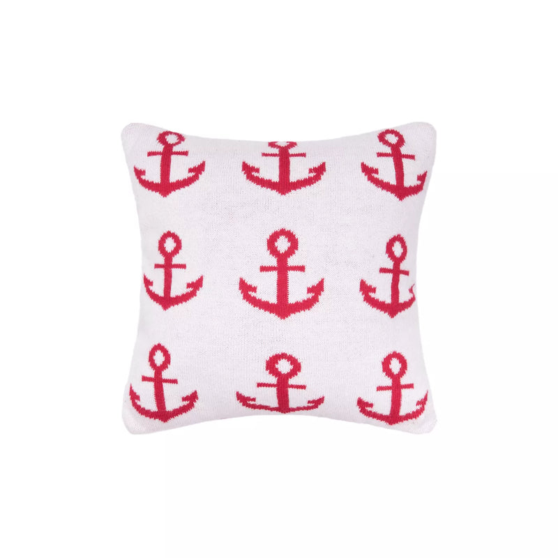 Small Red Anchor Knit Reversible Pillow