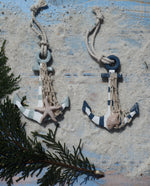 Wooden Striped Nautical Anchor Christmas Ornaments - Set of 2