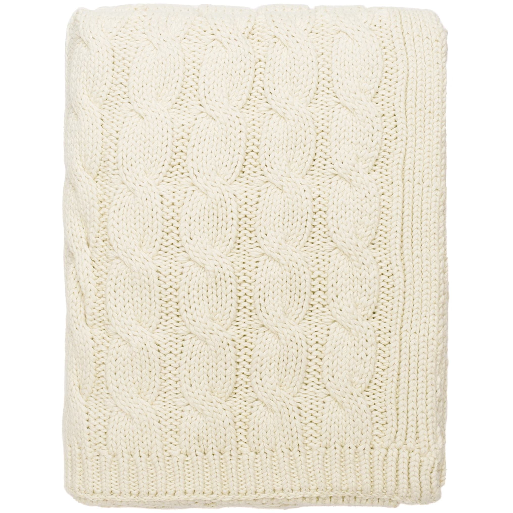 Classic and Cozy 100% Cotton Cable Knit Throw Blanket Ivory Navy