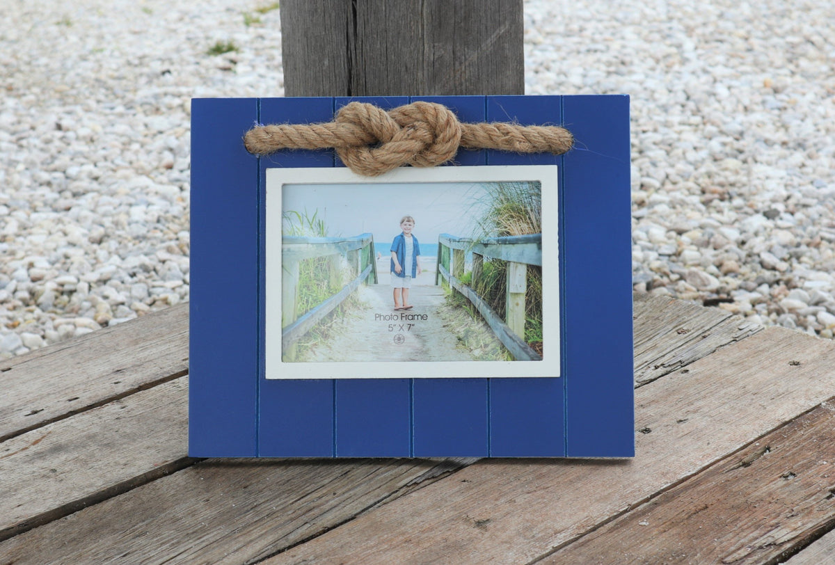 Nautical Photo Frame - Blue & White Frame with Rope Accent Chesapeake Bay Goods